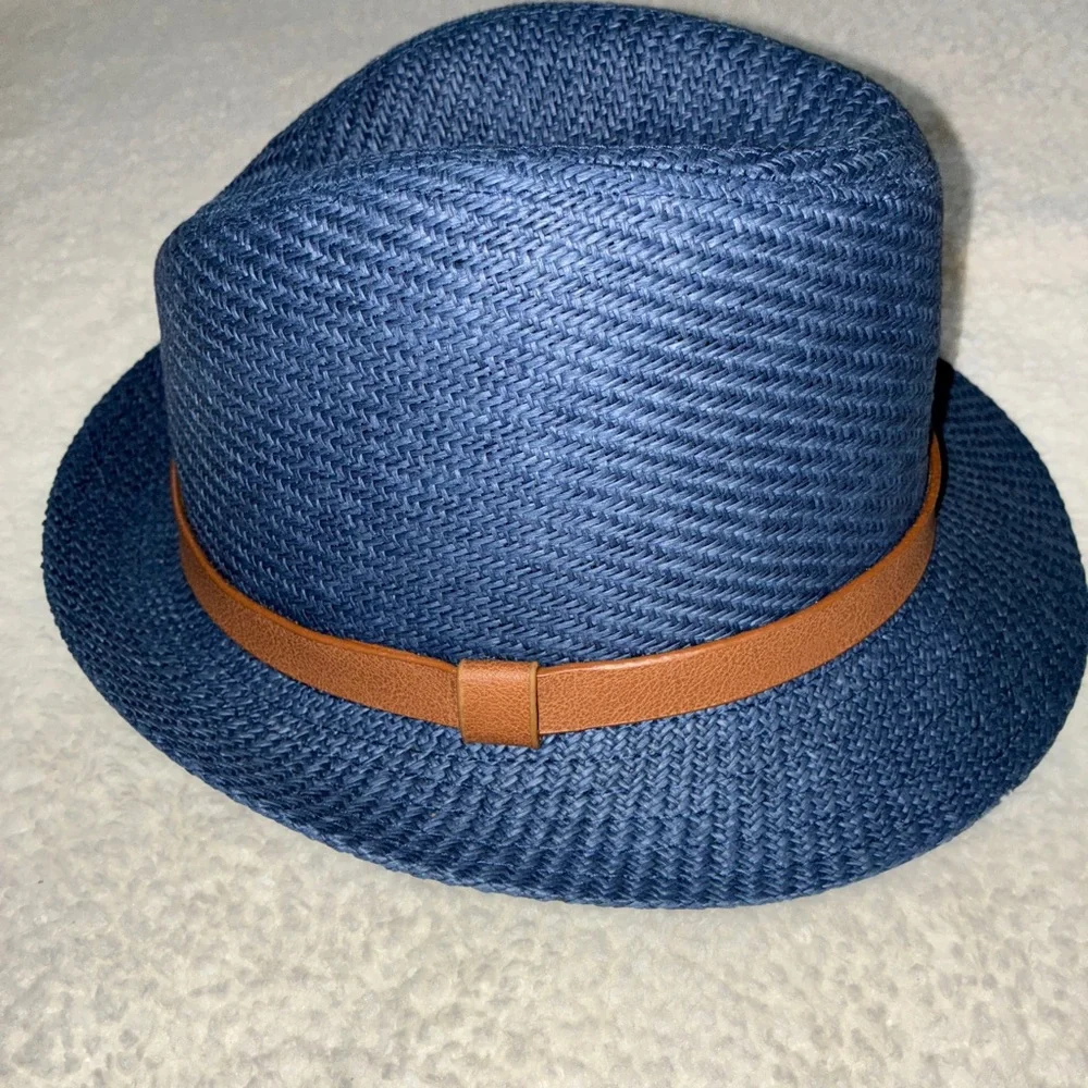 Blue Fedora Hat‎ with Brown Band EUC